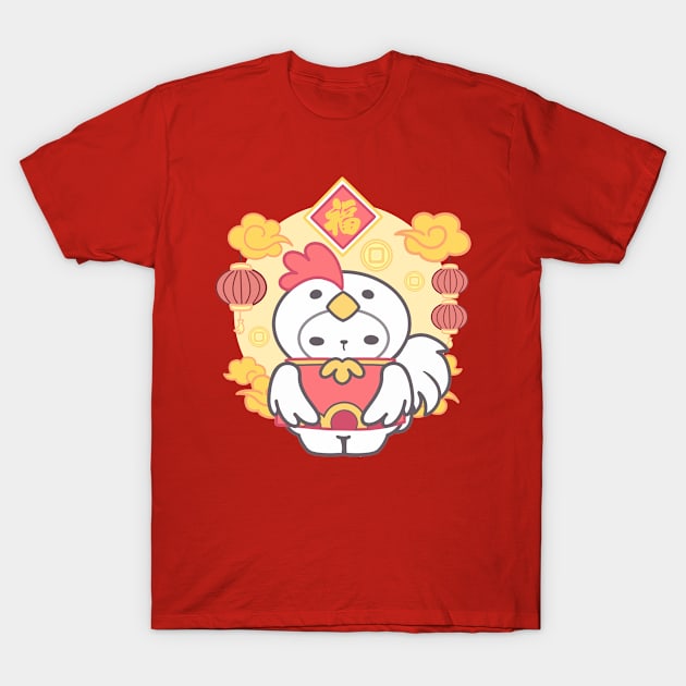 Feathery Charm: Chicken Rooster Zodiac T-Shirt by LoppiTokki